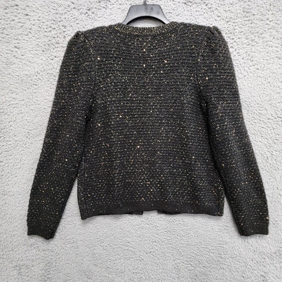 Express Cardigan Sweater Womens L Black Gold Detail Puff Shoulder Wool Blend NEW - Picture 8 of 14